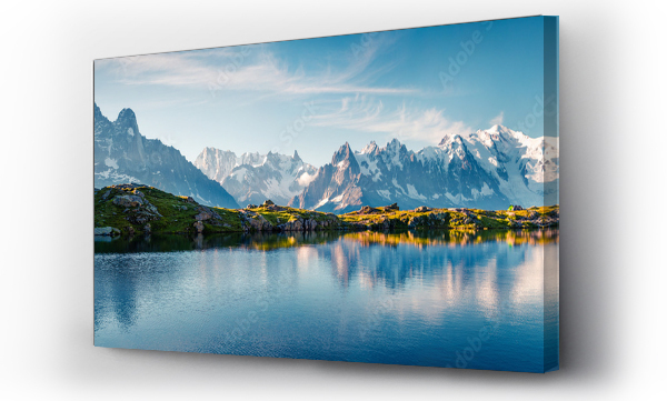 Wizualizacja Obrazu : #220407397 Kolorowa letnia panorama jeziora Lac Blanc z Mont Blanc (Monte Bianco) w tle