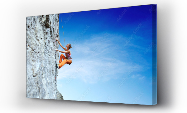 Wizualizacja Obrazu : #222065854 young slim woman rock climber climbing on the cliff