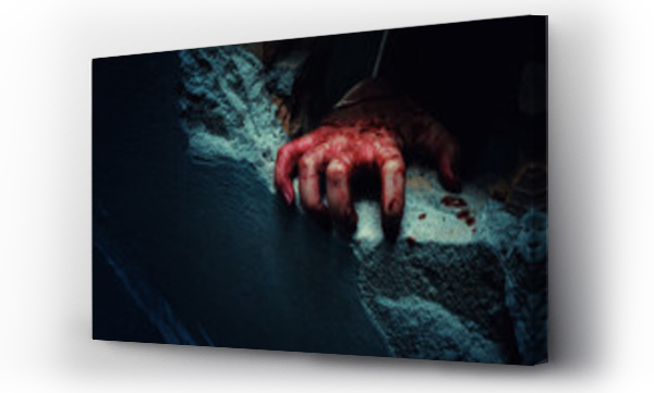 Wizualizacja Obrazu : #223749085 Horror Scene with bloody hand of evil is coming from a dark hole.