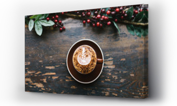 Wizualizacja Obrazu : #229291956 Christmas coffee on rustic wooden bench.