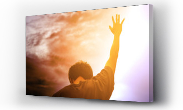 Wizualizacja Obrazu : #231176731 Human hands open palm up worship. Eucharist Therapy Bless God Helping Repent Catholic Easter Lent Mind Pray. Christian Religion concept background. fighting and victory for god