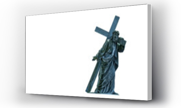 Wizualizacja Obrazu : #235964731 The road to Golgotha. Ancient statue of Jesus Christ with cross. Faith, religion, God, suffering concept.