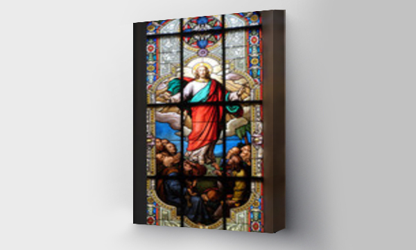 Wizualizacja Obrazu : #236475106 Ascension of Christ, stained glass window in the Saint Nicholas Evangelical church, Aalen, Germany