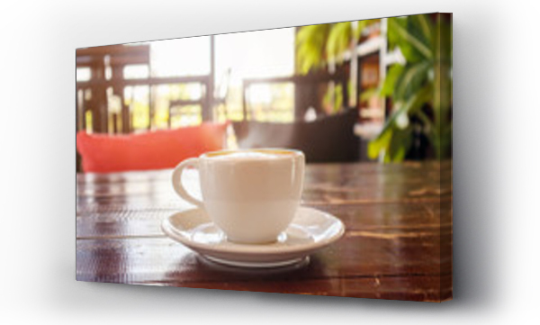 Wizualizacja Obrazu : #237095883 heart shape latte art in white coffee cup on wood table in cafe restaurant