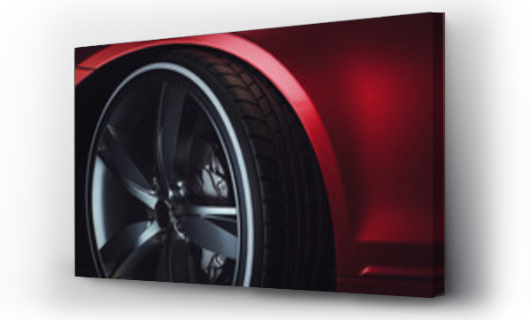 Wizualizacja Obrazu : #237895479 Close-up of a modern luxury car wheels.
Red Car. 3d rendering and illustration.
