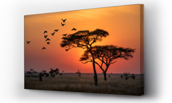 Wizualizacja Obrazu : #237980048 Niesamowity wschód słońca w naturalnym parku Serengeti w Tanzanii wypełniający dobry poranek