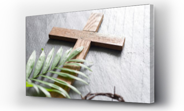 Wizualizacja Obrazu : #242437083 Wielkanoc drewniany krzyż na czarnym tle marmurowym religia abstrakcyjna niedziela palmowa koncepcja