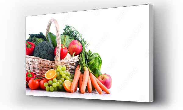 Wizualizacja Obrazu : #243005997 Fresh organic fruits and vegetables in wicker basket
