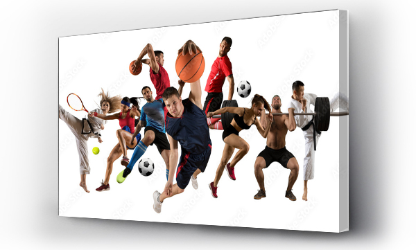 Ogromny kolaż sportowy taekwondo, tenis, piłka nożna, koszykówka, piłka nożna