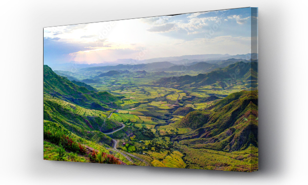 Panorama z lotu ptaka gór Semien i doliny wokół Lalibeli, Etiopia