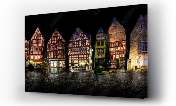 Niemcy, Hesja, Limburg, Stare miasto, domy z muru pruskiego nocą, fotomontaż, panorama