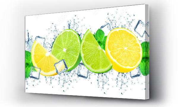 Wizualizacja Obrazu : #253008656 limonka i cytryna z wodą splash odizolowane na białym tle