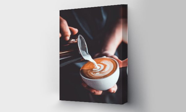 Wizualizacja Obrazu : #253017996 vintage tone of some people pour milk to making latte art coffee at cafe or coffe shop