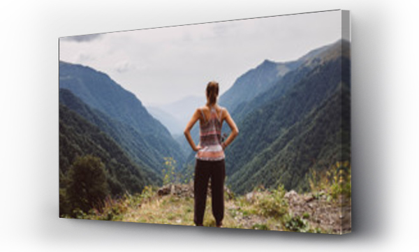 człowiek, dziewczyna, góry, krajobraz, widok