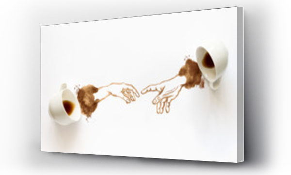 Wizualizacja Obrazu : #256207499 Dwie filiżanki do espresso z rysunku ręka w rękę. Pomocne dłonie, kawa sztuka lub twórczej koncepcji. Widok z góry