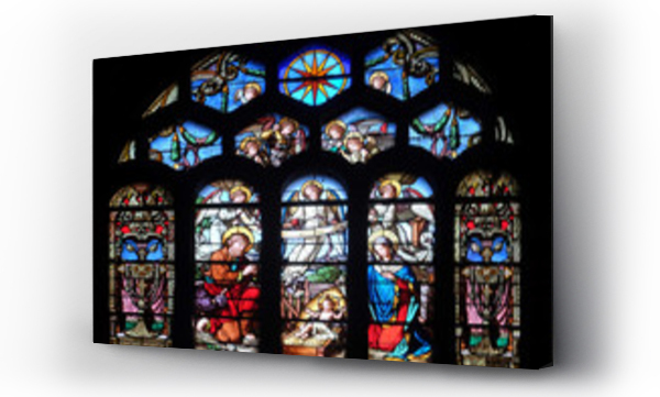 Wizualizacja Obrazu : #256212080 Nativity Scene, stained glass window in Saint-Eustache church in Paris, France 