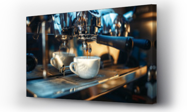 Ekspres do kawy nalewa świeżą czarną kawę zbliżenie