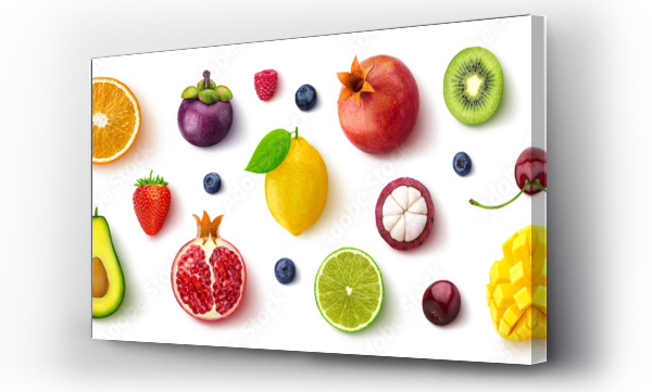 Wizualizacja Obrazu : #266496621 Assortment of different fruits and berries, flat lay, top view