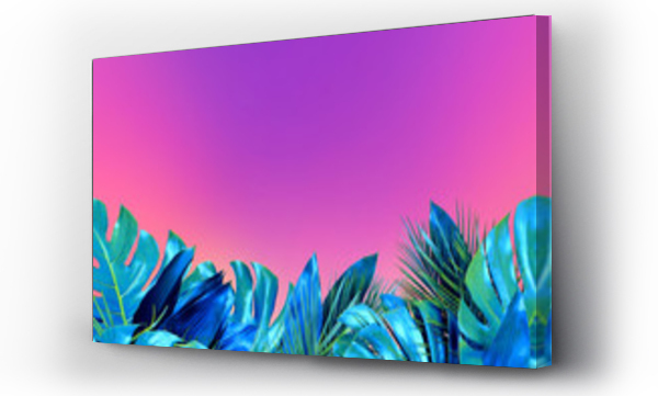 Wizualizacja Obrazu : #271881803 Modny turkusowy kolorowy zbliżenie różnych tropikalnych liści na jasnym różowym i fioletowym tle