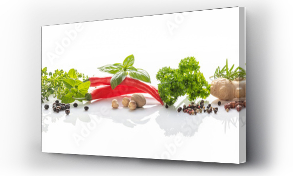 Wizualizacja Obrazu : #274062511 Composition of various herbs and spices on white background
