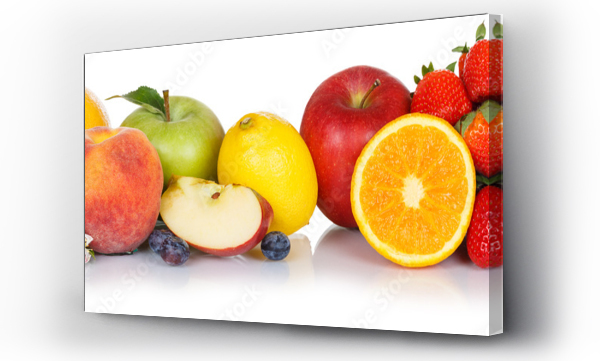 Kolekcja świeżych owoców jabłka owoce jabłka cytryna pomarańcza żywność odizolowane na białym w rzędzie