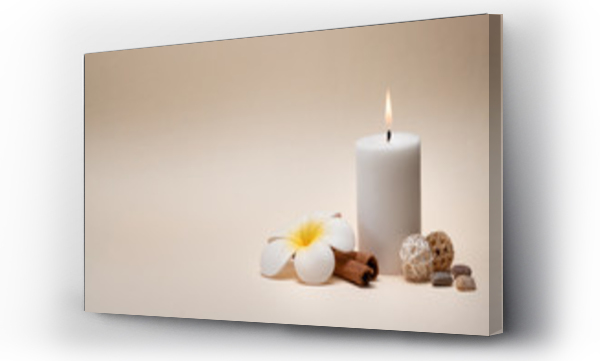 Wizualizacja Obrazu : #278098389 Beautiful spa composition with candle, frangipani flower and other decor elements.