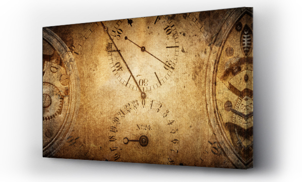 Tarcze starych antycznych klasycznych zegarów na tle papieru w stylu vintage. Koncepcja czasu, historii, nauki, pamięci, informacji. Styl retro. Vintage zegar tło.