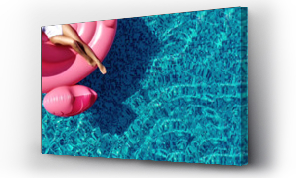Wizualizacja Obrazu : #285639830 Lato wibracje turystyczne wakacje nastrój koncepcji. Widok z góry. Piękne nogi kobiety relaksujące na różowym flamingo float