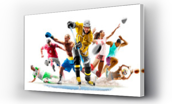 Multi sport kolaż piłka nożna boks piłka nożna voleyball hokej na lodzie bieganie na białym tle