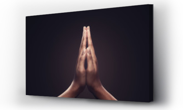 Wizualizacja Obrazu : #287144853 Praying hands with faith in religion and belief in God on dark background. Power of hope or love and devotion. Namaste or Namaskar hands gesture.
