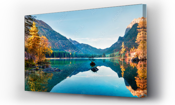 Wizualizacja Obrazu : #288743496 Fantastic autumn panorama on Hintersee lake. Colorful morning view of Bavarian Alps on the Austrian border, Germany, Europe. Beauty of nature concept background.