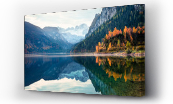 Wizualizacja Obrazu : #288743725 Dramatic autumn scene of Vorderer ( Gosausee ) lake with Dachstein glacier on background. Exciting morning view of Austrian Alps, Upper Austria, Europe. Beauty of nature concept background.