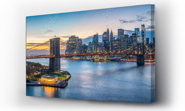 brooklyn, east river, manhatan, manhattan, Most brookliński, new york, Panorama, skyline, wieczór