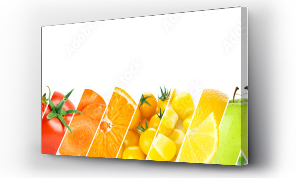 Kolaż z kolorowych owoców i warzyw. Świeże dojrzałe jedzenie