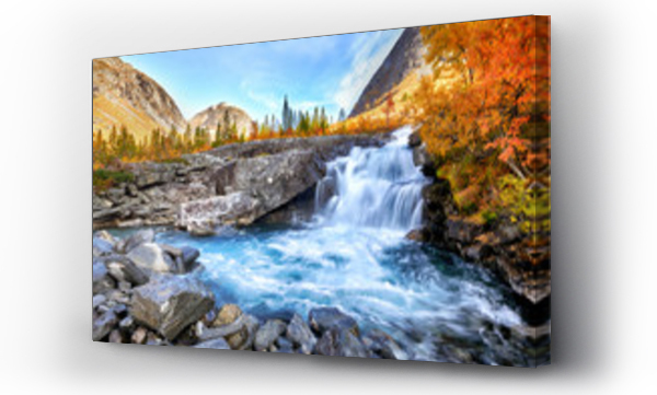 Wizualizacja Obrazu : #293452212 Piękny jesienny krajobraz z żółtymi drzewami i wodospadem