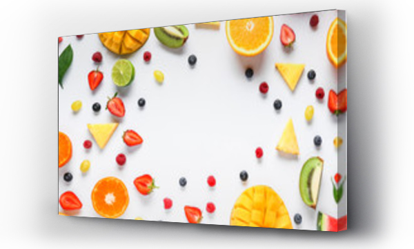 Wizualizacja Obrazu : #293758216 Frame made of ripe fruits and berries on white background