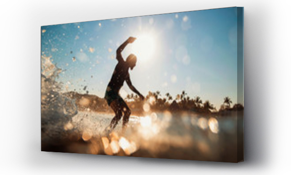 Wizualizacja Obrazu : #294480311 Silhouette of man surfing on sea wave