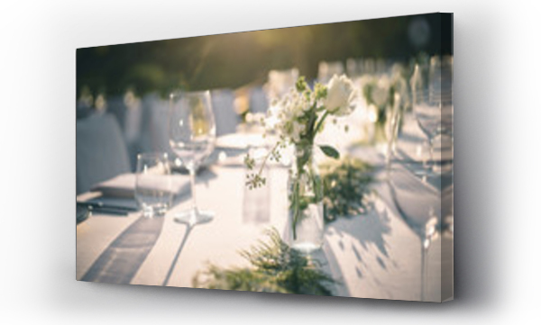 Wizualizacja Obrazu : #294882058 Piękne ustawienie stołu na świeżym powietrzu z białymi kwiatami na kolację, przyjęcie weselne lub inne uroczyste wydarzenie.