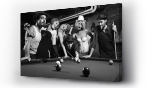 Wizualizacja Obrazu : #2959010 retro group trying to distract man as he takes pool shot.