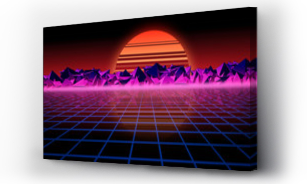 3D renderowanie retro futurystyczne tło. Wirtualna przestrzeń na tle gwiazd i skał