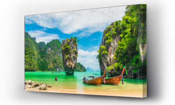Zdumiewająca natura malowniczy krajobraz James bond wyspa z łodzią dla podróżnych Phang-Nga bay, Atrakcja słynny zabytek turystyczny podróży Phuket Tajlandia lato wakacje wycieczki, Turystyka miejsca Azji