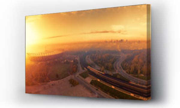 miasto, most, pomarańczowy, stadion, wschód słońca