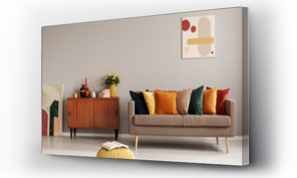 Wizualizacja Obrazu : #301581906 Retro style in beautiful living room interior with grey empty wall