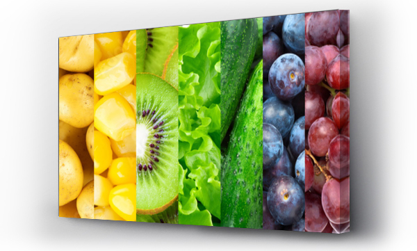 Wizualizacja Obrazu : #302457836 Tło z owoców, warzyw i jagód. Świeże jedzenie