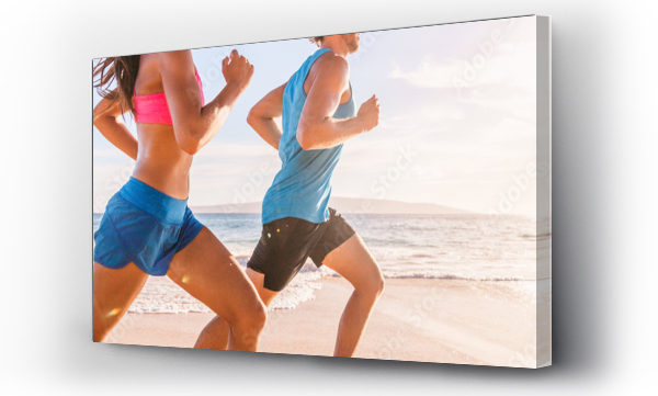 Wizualizacja Obrazu : #303499028 Run fit ludzi biegających na plaży z zdrowych nóg toned ciała, mięśnie podudzia, stawu kolanowego zdrowia aktywnego stylu życia panoramiczny banner tło.