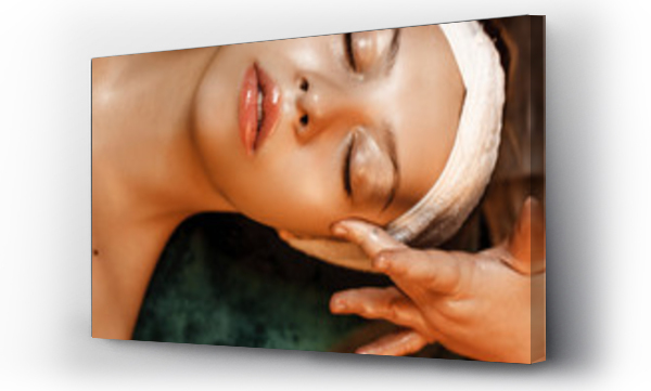 Wizualizacja Obrazu : #304369974 Close up of a beautiful woman doing facial procedures with hyaluronic acid in a spa salon.
