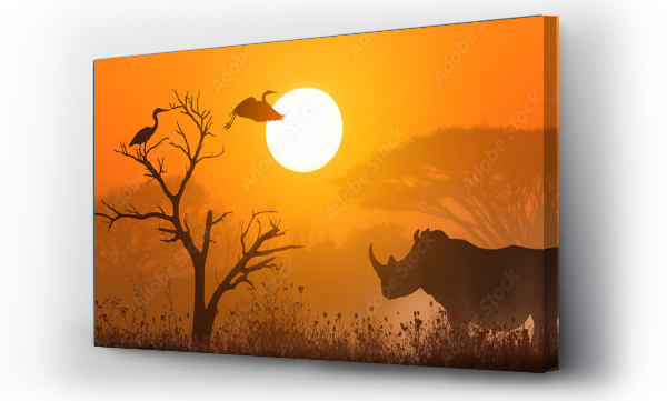 nosorożec o zachodzie słońca