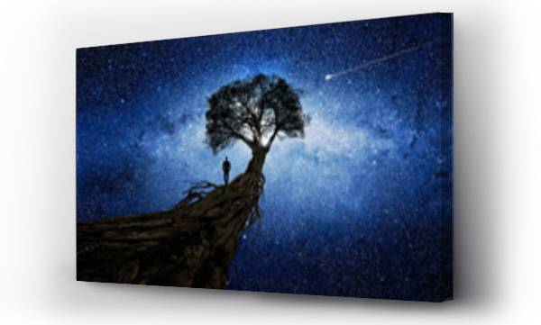 Wizualizacja Obrazu : #306021401 Man under a tree in front of the universe