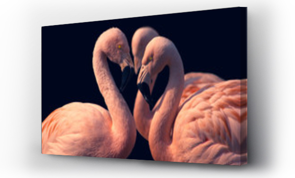 Wizualizacja Obrazu : #306148320 Closeup of three flamingos on black background, copy space for text