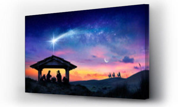 Wizualizacja Obrazu : #307425954 Nativity Of Jesus - Scene With The Holy Family With Comet At Sunrise